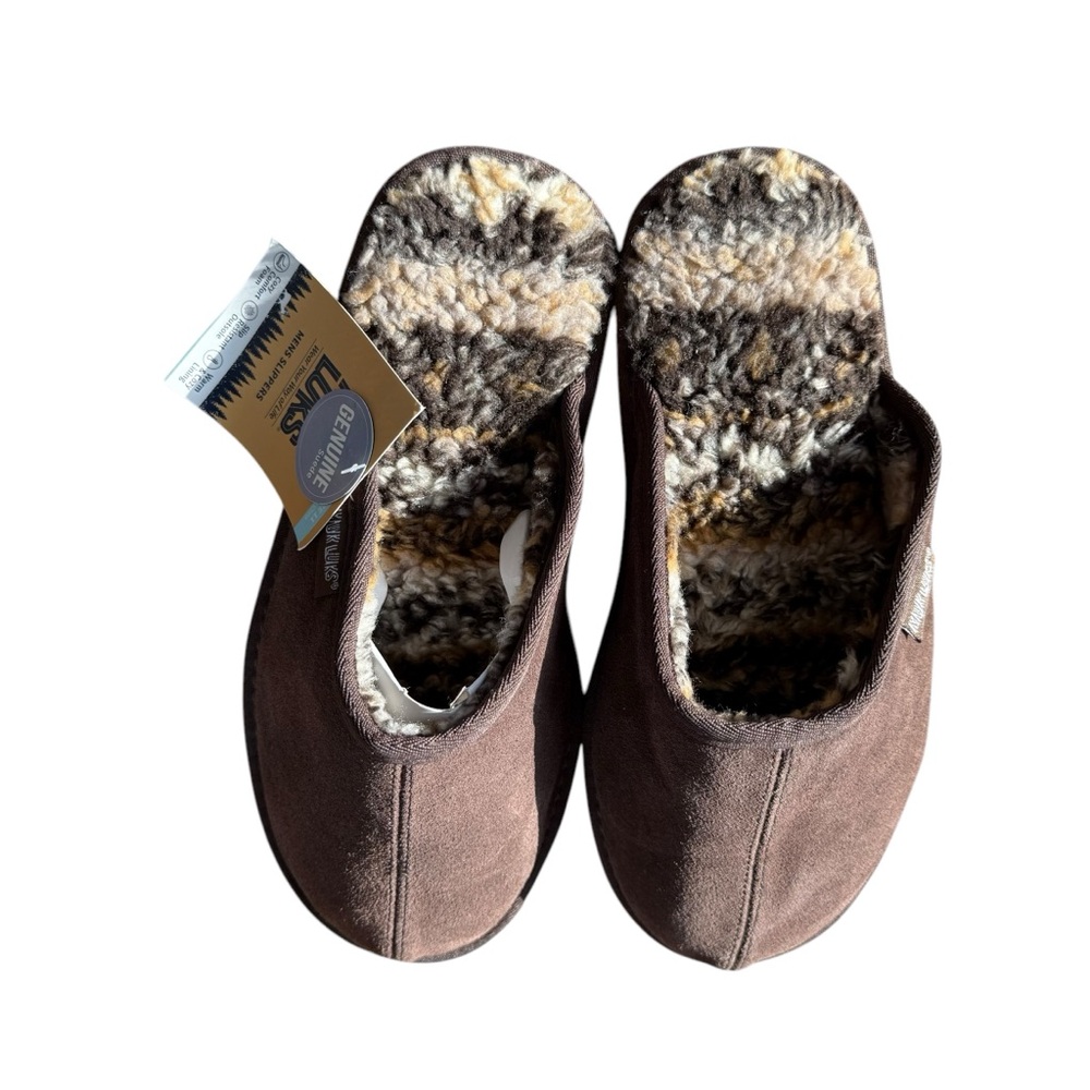 MUK LUKS MEN’S CHOCOLATE SLIPPERS SIZE 11 FAUX FUR LINING NEW WITH TAGS - Picture 6 of 9